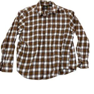 Dockers Mens Shirt L Plaid Long Sleeve Brown & White Checkered  Recycled